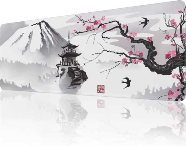 EFISH Cherry Blossom Mouse Pad Extended Large Desk Pad, Stitched Edges, Non-Slip Rubber Base, Gaming Mouse Pad XL