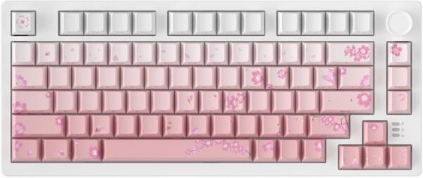 DAREU EK75PRO Sakura Pink Mechanical Keyboard, 75% Gaming Keyboard Wireless with Button, 2.4Ghz/BT5.1/USB-C, Gasket Mount, RGB Hot Swap, Side-Engraved PBT Keycaps, Linear Dream Switch, QWERTY