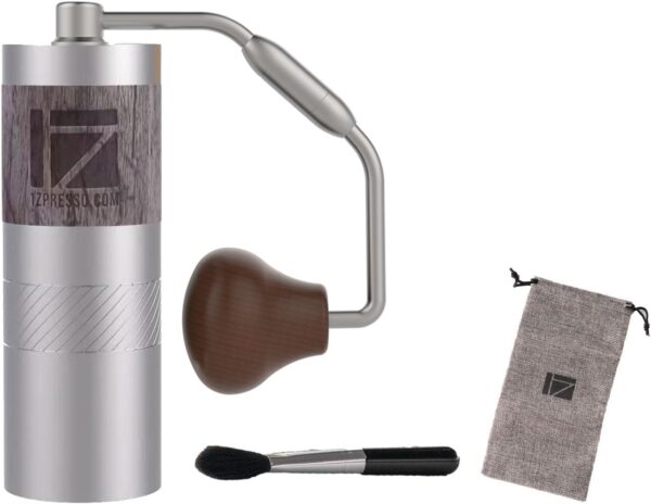 Râșniță de cafea manuală 1Zpresso Q, versiune heptagonală, mâner pliabil, mini subțire, dimensiune de călătorie, se potrivește în ansamblul pistonului, bavură conică din oțel inoxidabil, reglare numerică