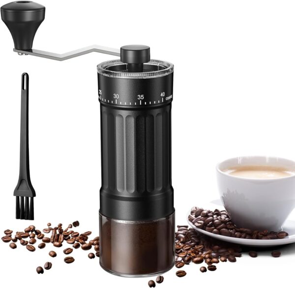 Râșniță de cafea manuală cu 40 de setări reglabile și perie conică ceramică de înaltă precizie pentru Aeropress, Espresso, Pour-over, French Press și Mokapot
