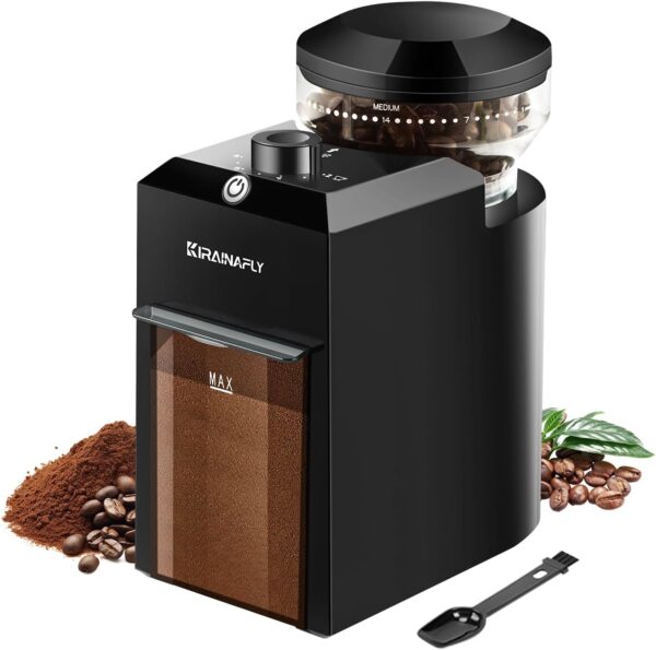 Râșniță de cafea electrică, râșniță de cafea reglabilă cu 28 de setări precise de măcinare pentru presă franceză, cafea filtrată și espresso, 12 căni (negru)