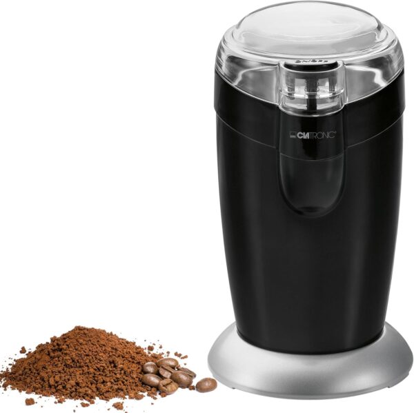 Râșniță electrică de cafea Clatronic, cuțit de lovire din oțel inoxidabil, capacitate 40 g, motor de 120 wați, recipient pentru boabe din oțel inoxidabil, KSW 3306 Negru de mare capacitate