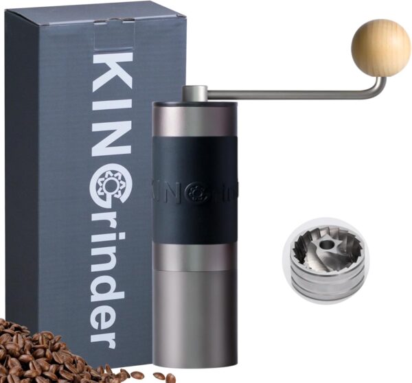 Râșniță de cafea manuală KINGrinder K0 cu mâner drept și 140 de niveluri de măcinare reglabile pentru Aeropress, French Press, Drip, capacitate 20-25g