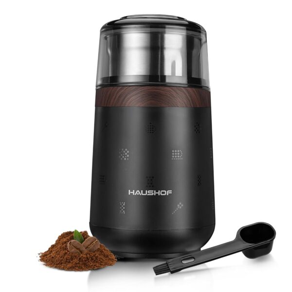 Râșniță electrică de cafea HAUSHOF 75 g, Râșniță de boabe de cafea 150 W pentru boabe și condimente, Râșniță multifuncțională pentru boabe de cafea, nuci, ierburi