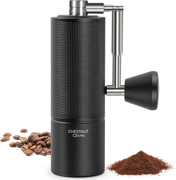 Râșniță manuală de cafea TIMEMORE Chestnut C3s PRO, carcasă metalică integrată, râșniță manuală de cafea cu mâner pliabil, pentru espresso sau French Press - Negru