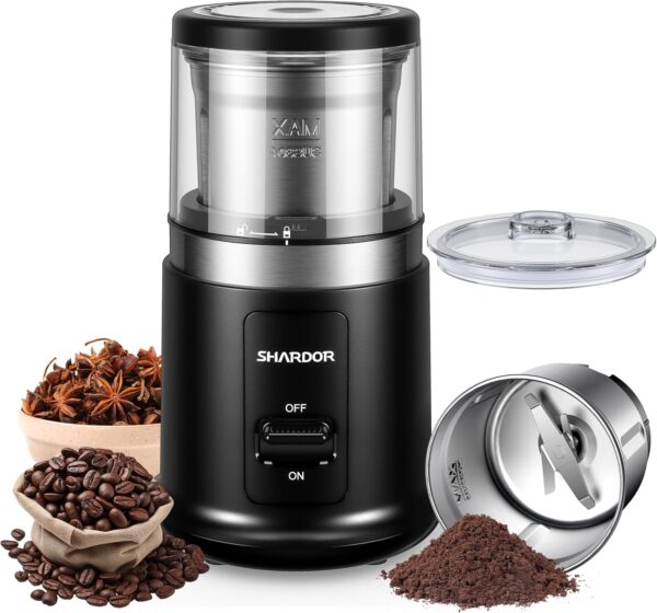Râșniță electrică de cafea SHARDOR, capacitate 75 g, râșniță de condimente cu bol detașabil din oțel inoxidabil, râșniță de cafea pentru boabe de cafea, condimente, cereale, nuci